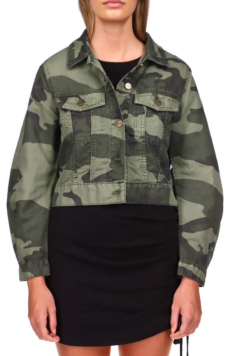 Sanctuary Daybreak Camo Print Linen & Cotton Blend Trucker Jacket, Main, color,