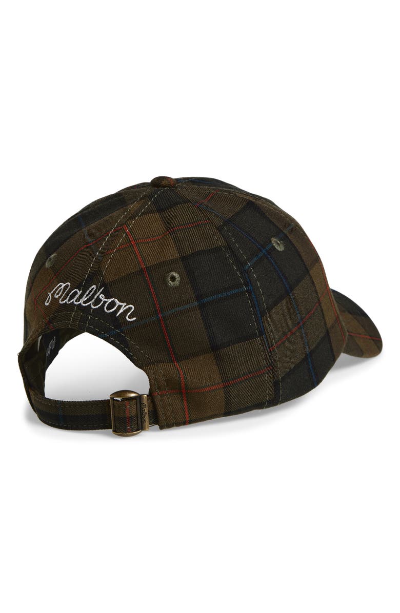 Malbon Golf Plaid Adjustable Waxed Cotton Twill Baseball Cap, Alternate, color, Green Multi