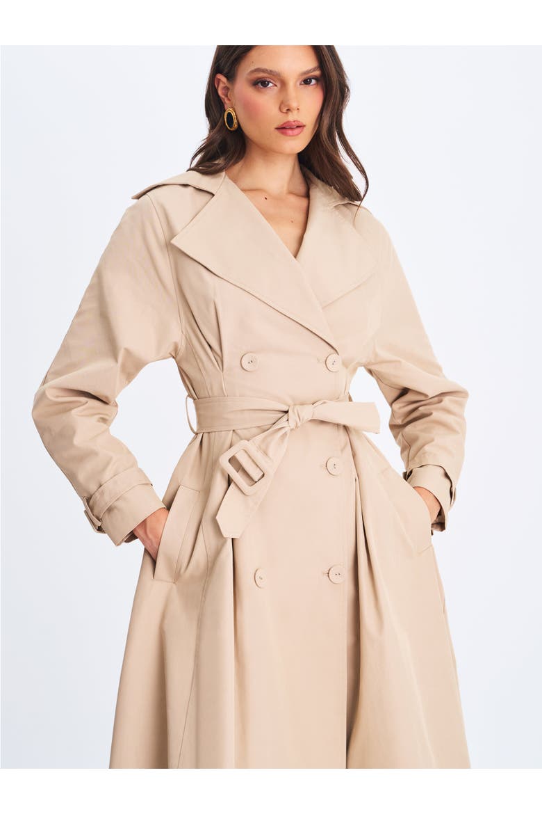 Ulila Double-Breasted Pleated Cotton-Blend Trench Coat, Alternate, color, Beige