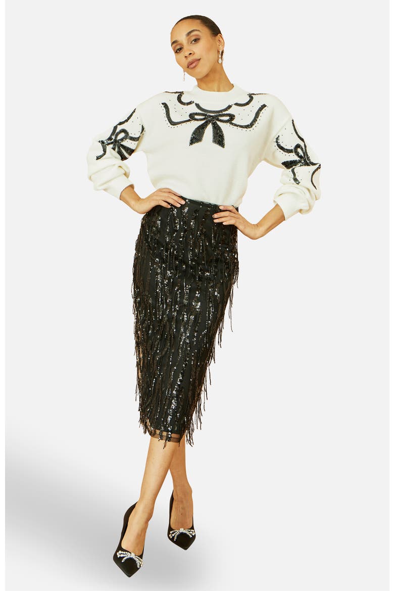 Sequinned Bow Neckline Sweater, Alternate, color, White
