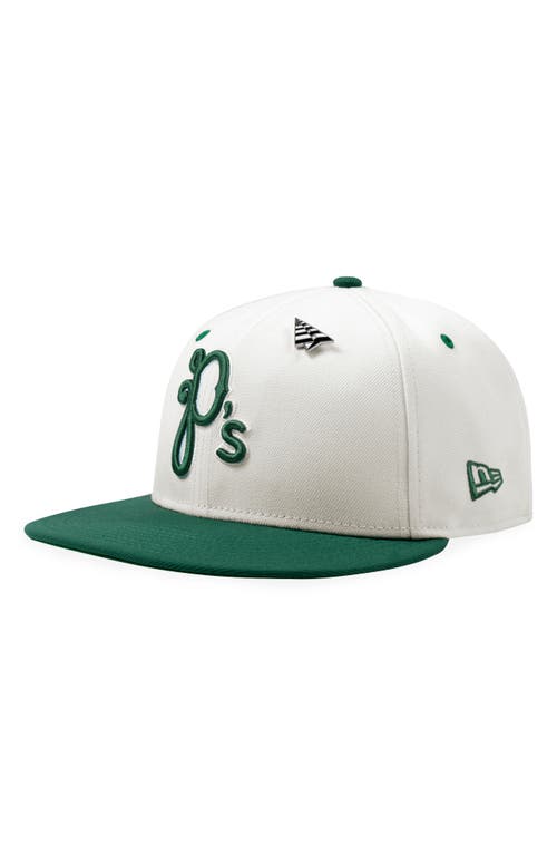 Paper Planes P Logo 9fifty Twill Snapback Cap In Chrome White/drk Green