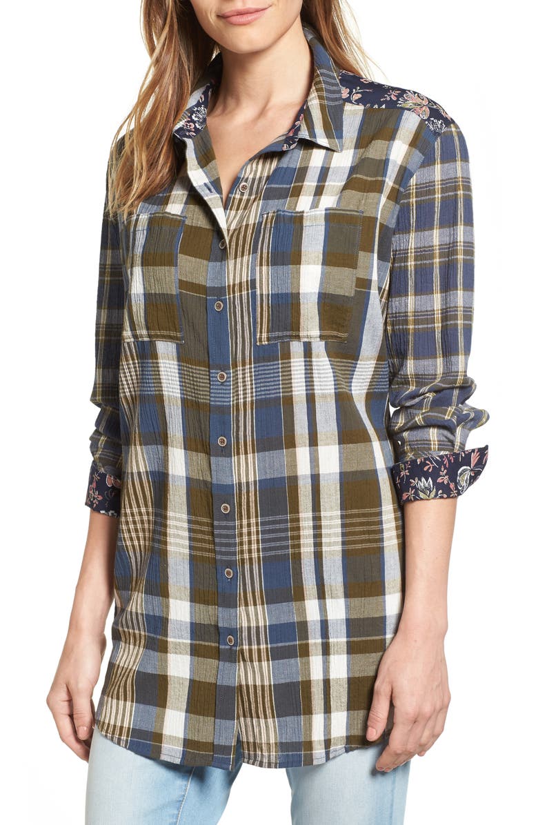 Caslon<sup>®</sup> Plaid & Floral Tunic Shirt, Main, color,