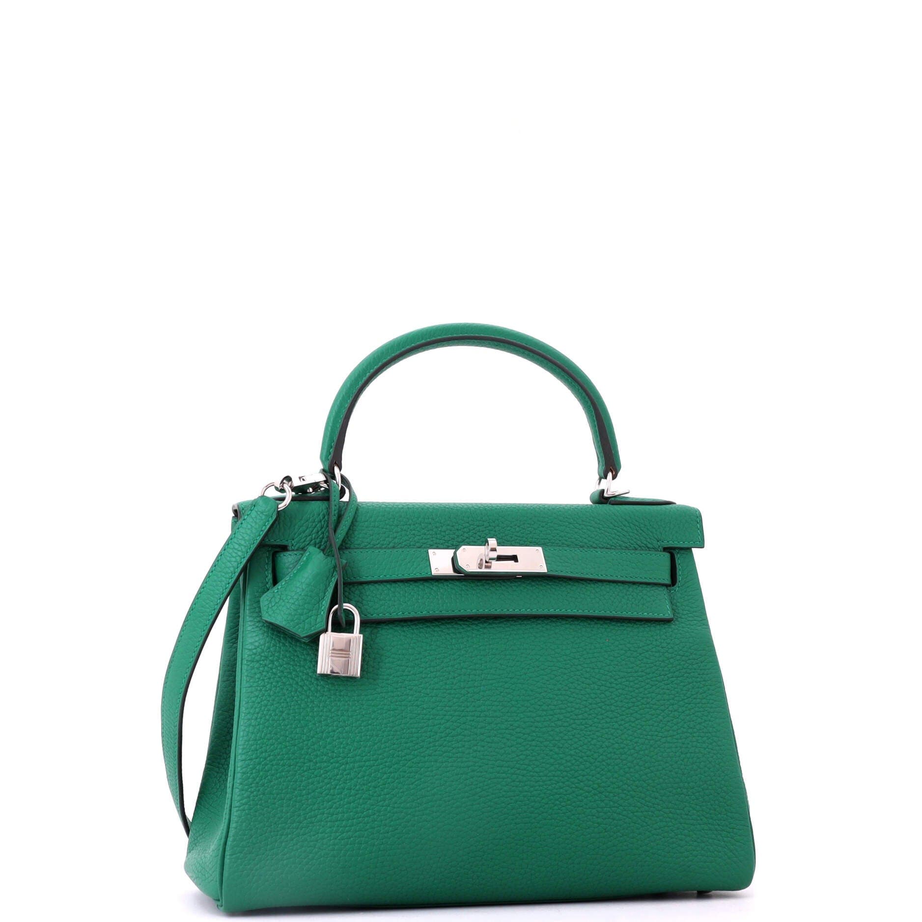 Pre-Owned Hermes Kelly Handbag Green Togo with Palladium Hardware 28, Alternate, color, Vert Vertigo
