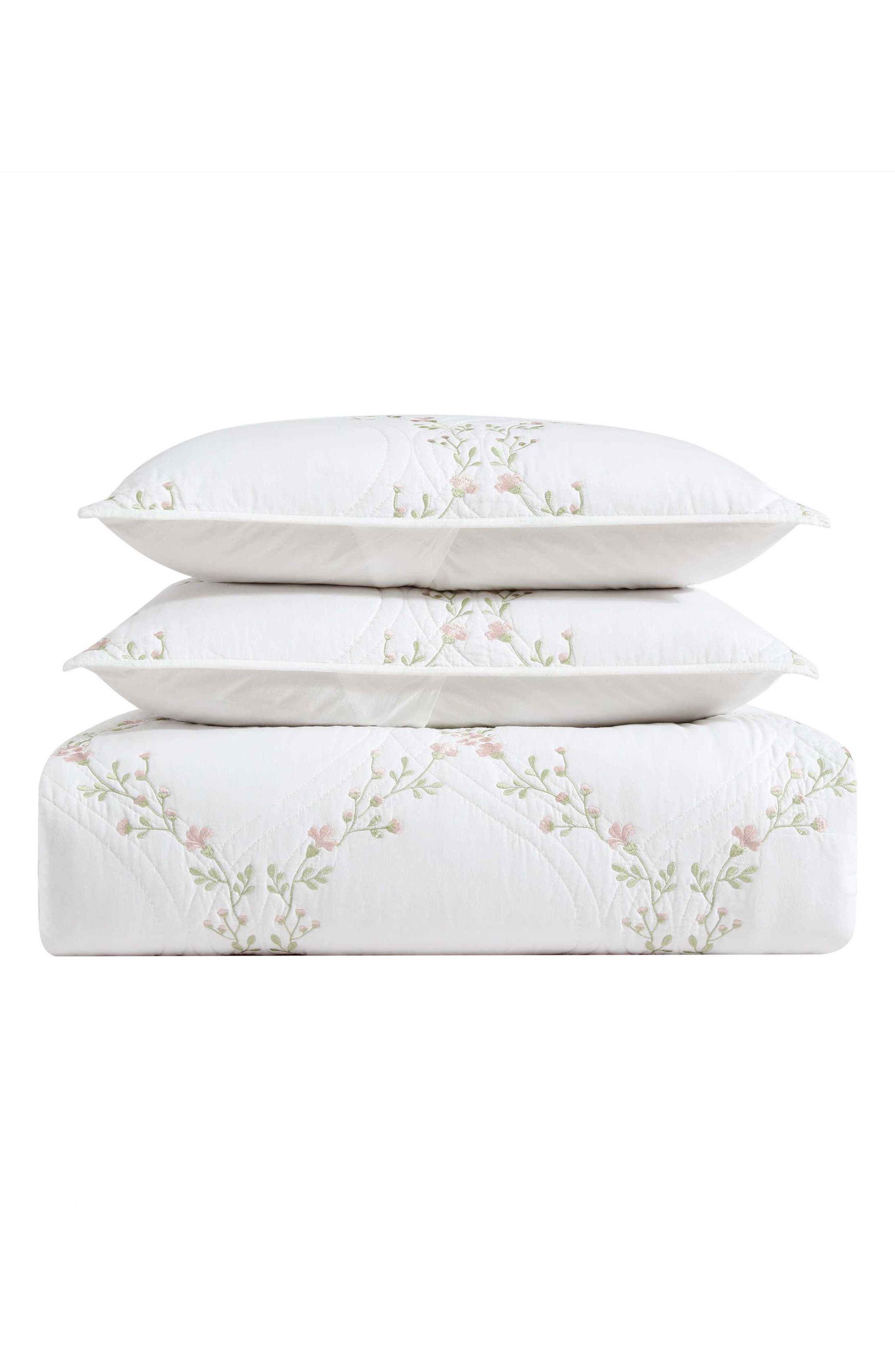 Laura Ashley Floral Embroidered Cotton Quilt Set