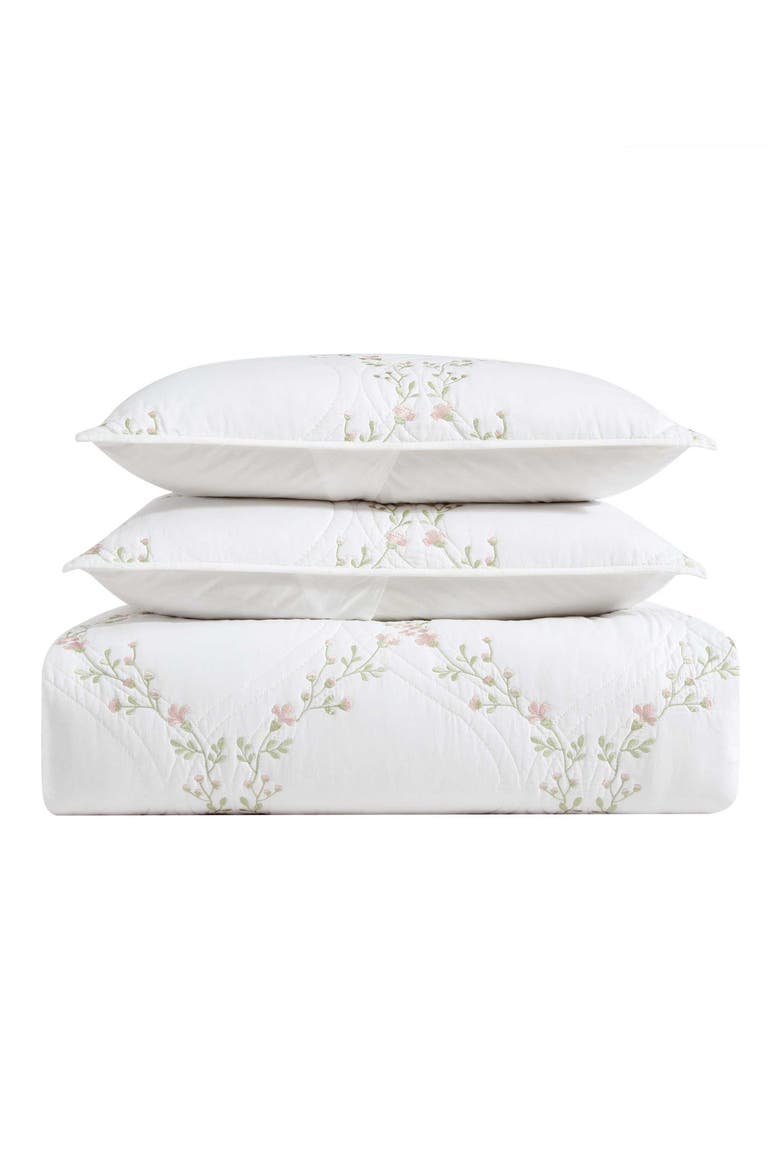 Floral Embroidered Cotton Quilt Set, Main, color, LT-PASTEL PINK