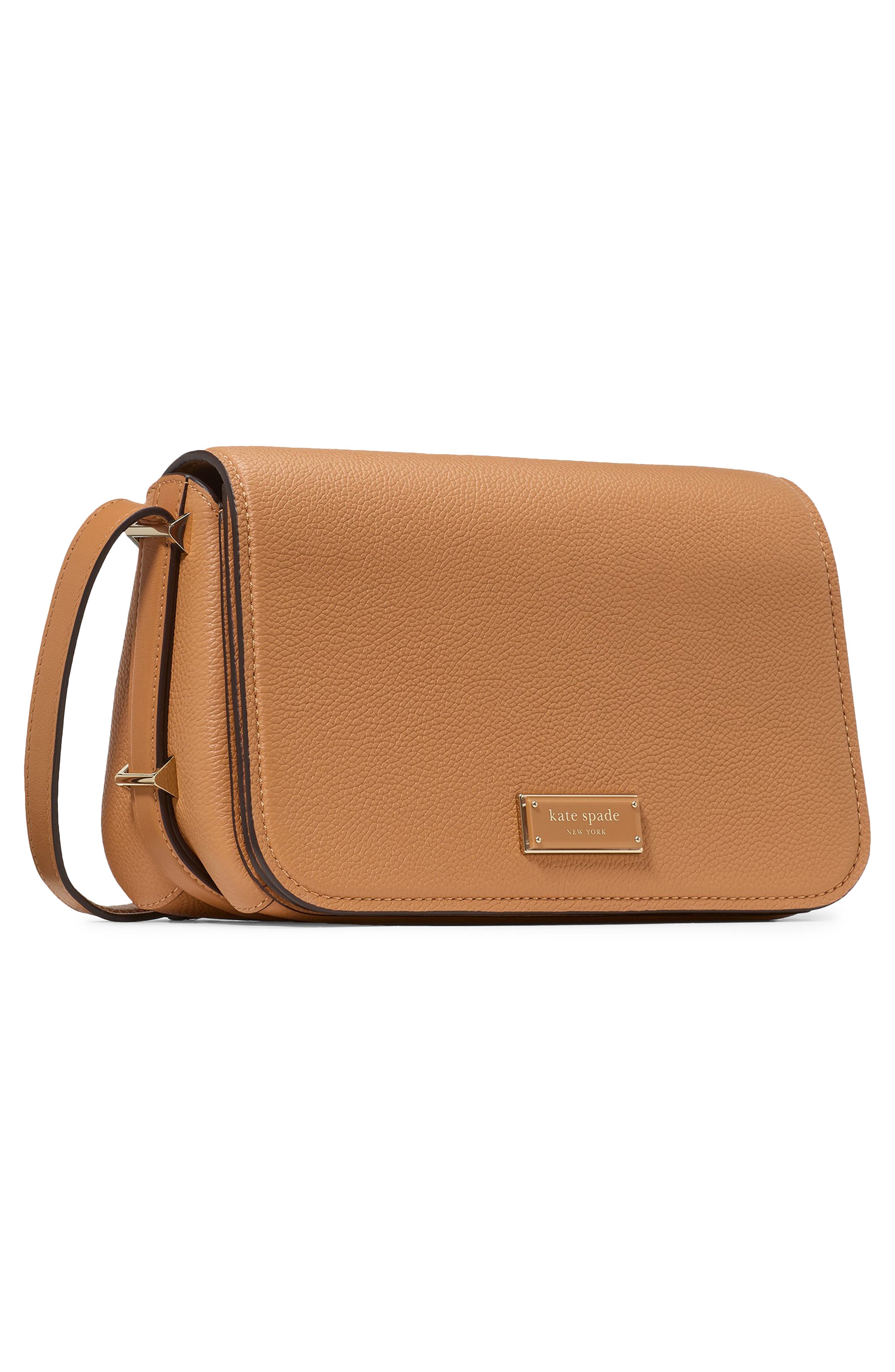 Kate Spade New York small liv pebble leather flap crossbody bag, Alternate, color, Biscotti