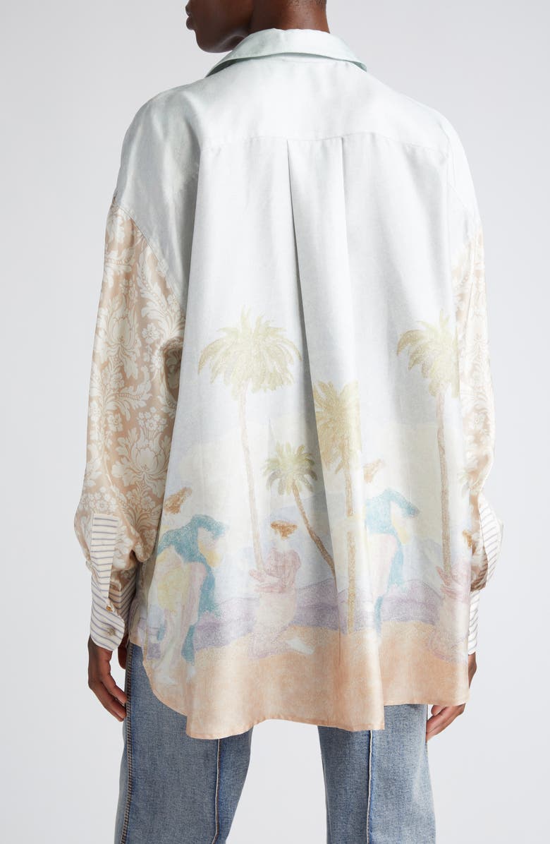 Zimmermann Sensory Mixed Print Silk Button-Up Shirt, Alternate, color, 