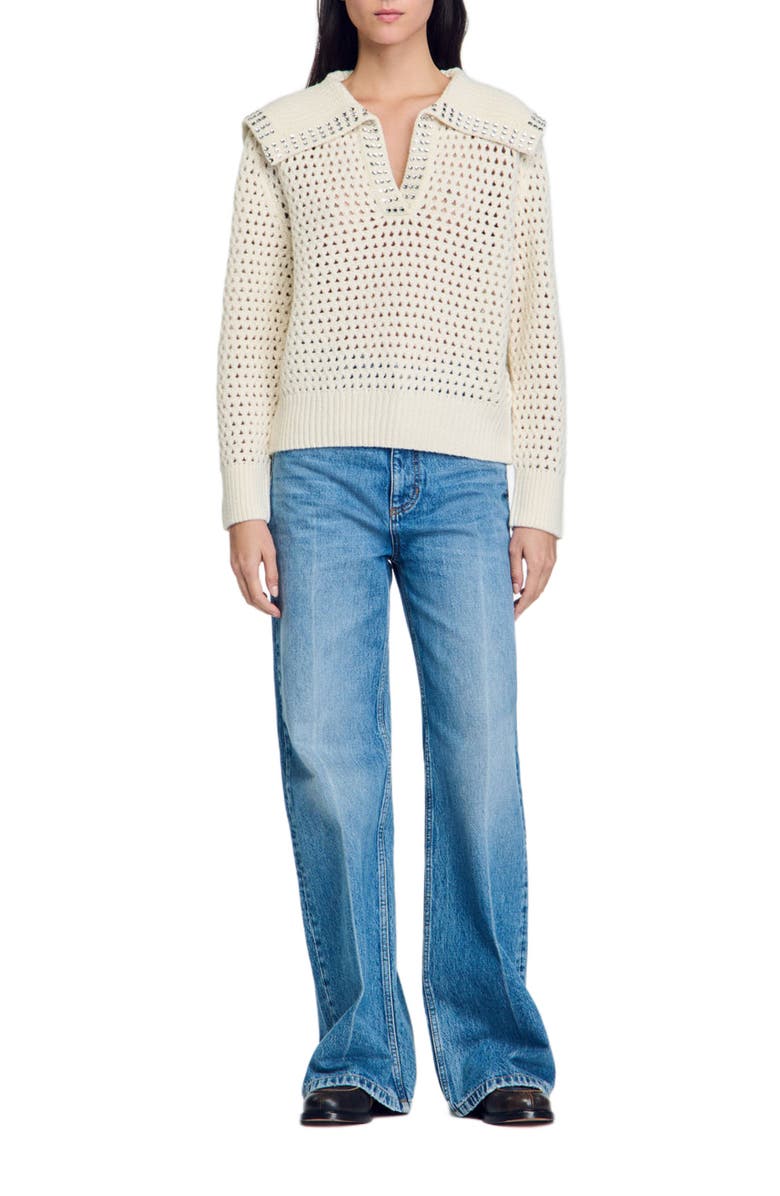 SANDRO Sailor-neck wool sweater, Alternate, color, 