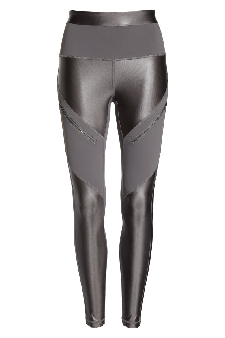 Shine Zip High Waist Ankle Leggings, Alternate, color, GREY KITTEN