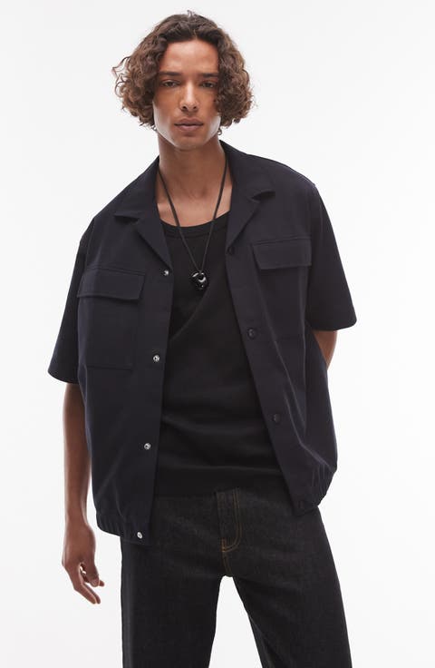 Oversize Knit Cotton Blend Camp Shirt