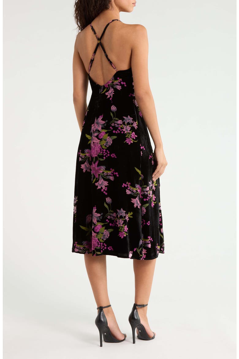 Sylvia Floral Midnight Velvet Midi Dress, Alternate, color, BLACK-MULTI