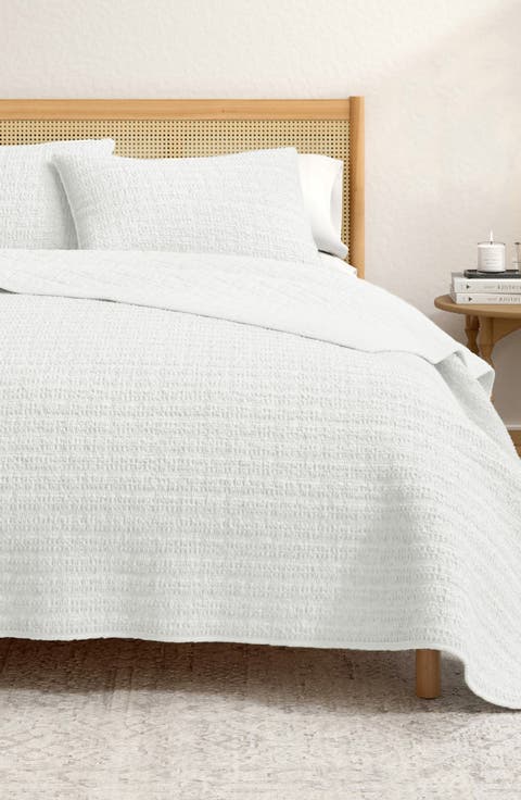 Reversible Honeycomb Waffle Cotton Quilt & Sham Set