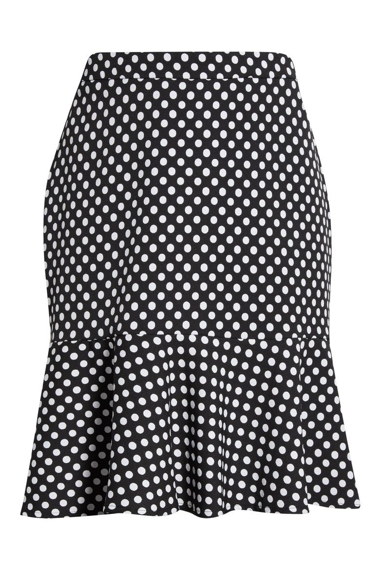 Dot Frill Hem Skirt, Alternate, color, BLACK/ LILY WHITE