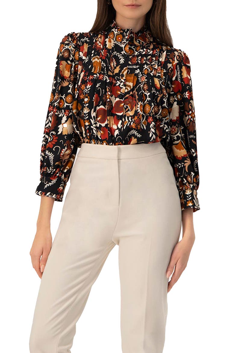 Printed Long Sleeve Shirt, Main, color, Multi-Brown