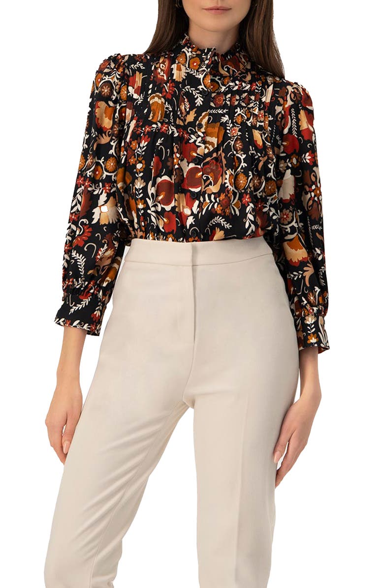 IVONNE Printed Long Sleeve Shirt, Main, color, Multi-Brown