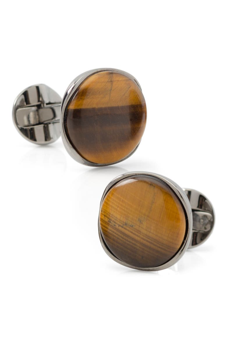 Tiger's Eye Cuff Links, Main, color, BROWN