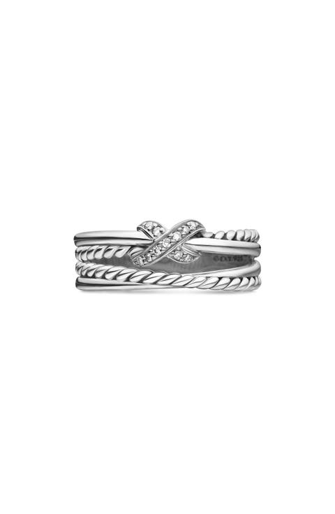 X Crossover Ring with Diamonds