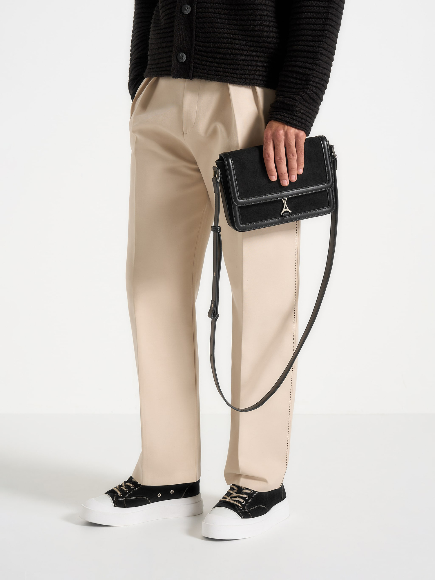 Manière De Voir Suede & Leather Crossbody Bag, Alternate, color, Black