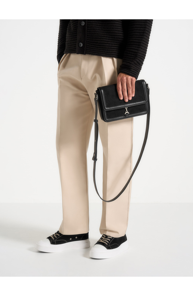 Manière De Voir Suede & Leather Crossbody Bag, Alternate, color, Black