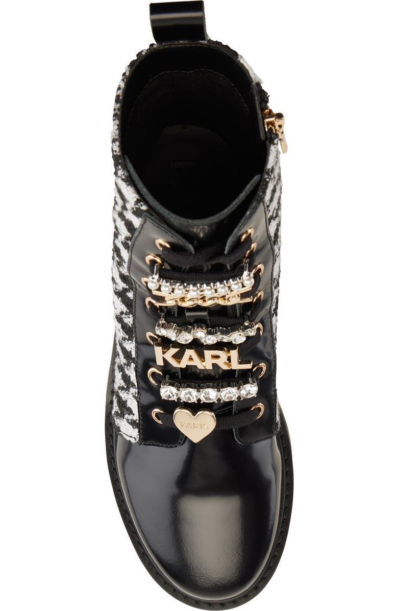 KARL LAGERFELD PARIS Mela Tweed Combat Boot, Alternate, color,