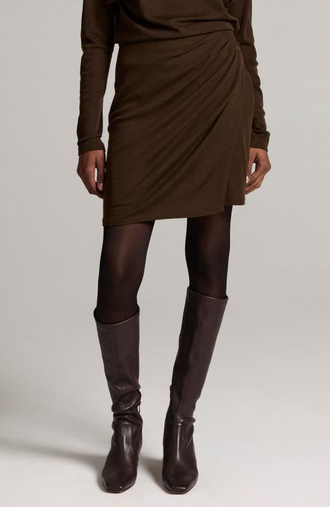 Side Drape Wool Blend Skirt