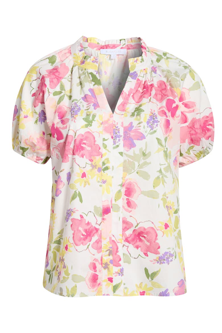Leonie Floral Lena Split Neck Top, Alternate, color, BLUSH-YELLOW