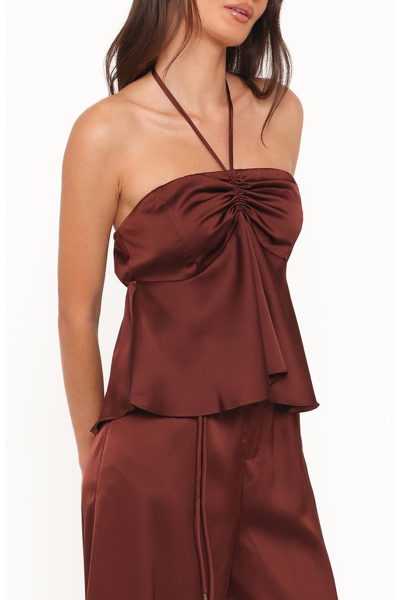 Vita Ruched Peplum Halter Top, Alternate, color, BROWN