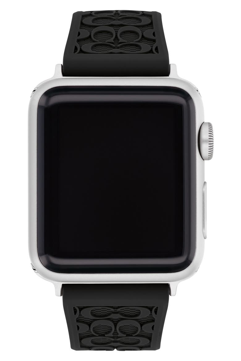Signature C Rubber Apple Watch® Watchband, Alternate, color, BLACK