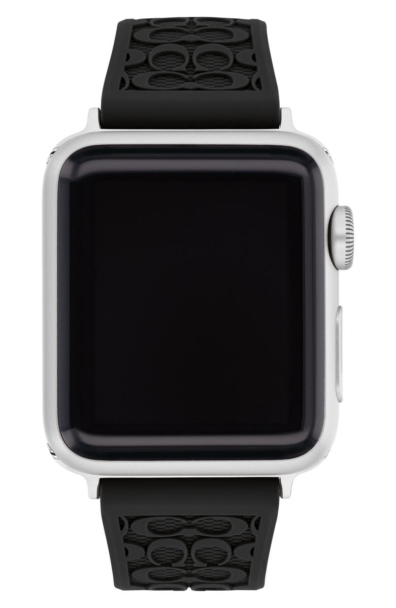 COACH Signature C Rubber Apple Watch<sup>®</sup> Watchband, Alternate, color, Black