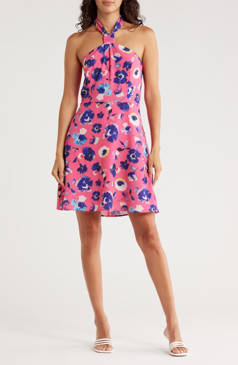 Hutch Kalena Halter Minidress, Main, color, Pink Multi Watercolor Floral