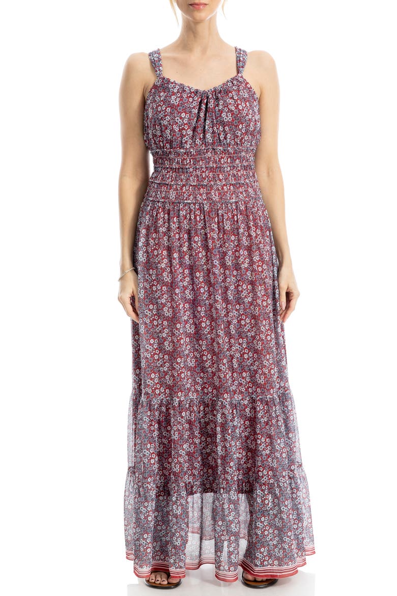 Halter Tiered Maxi Dress, Main, color, RED SIMPLE FLORAL LEAVES