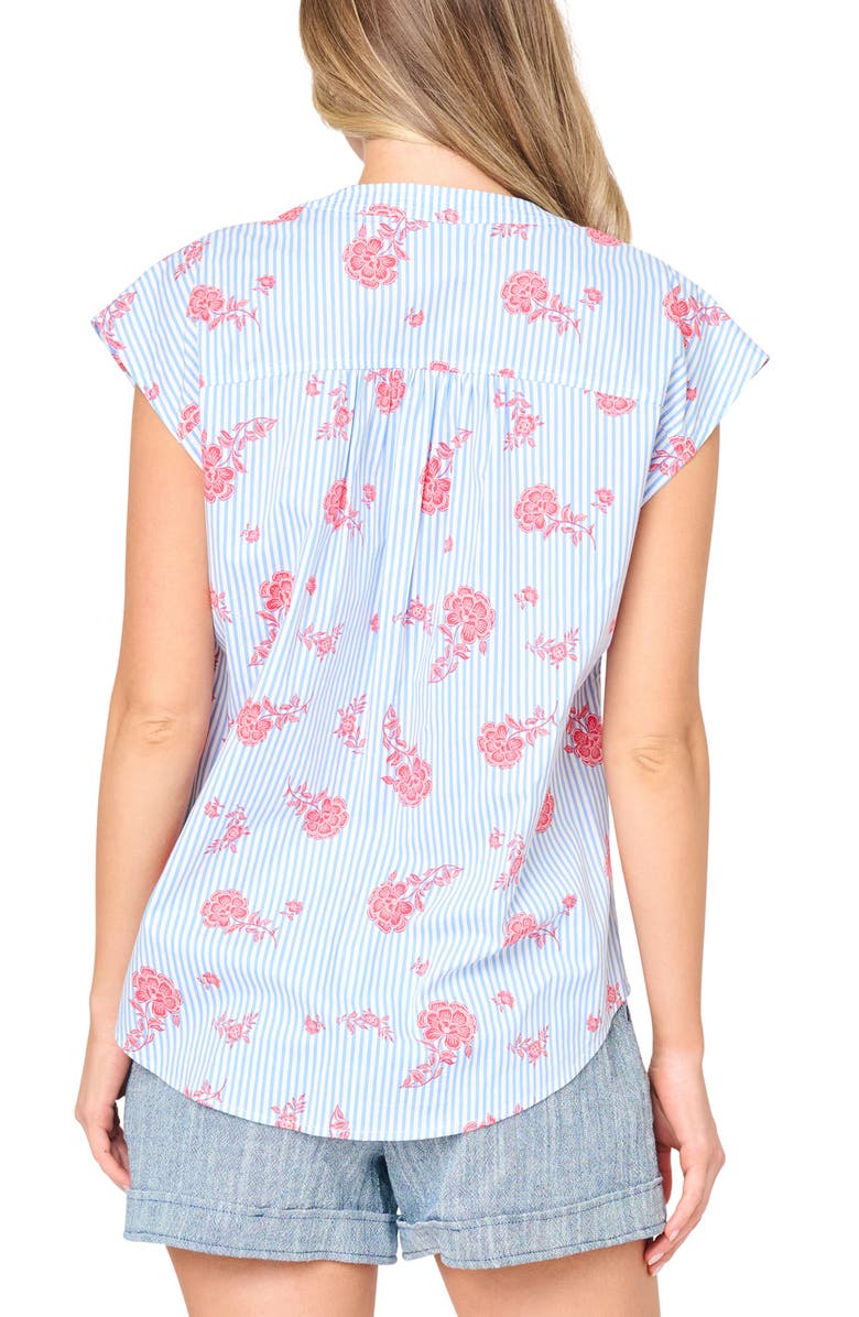 GIBSONLOOK Cap Sleeve Stretch Cotton Top, Alternate, color, Nautical Rose Stripe