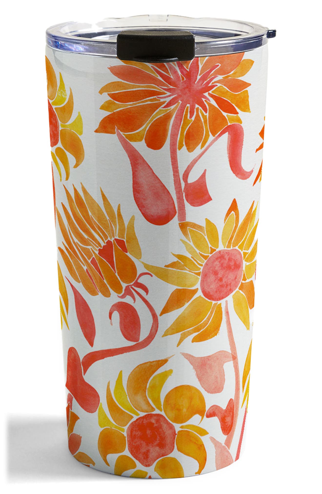 Deny Designs Sunflower Watercolor Fiery Palette by Cat Coquillette Stainless Steel Travel Mug