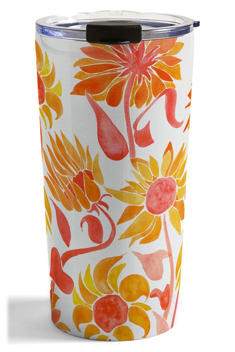 Sunflower Watercolor Fiery Palette by Cat Coquillette Stainless Steel Travel Mug, Main, color, MULTI