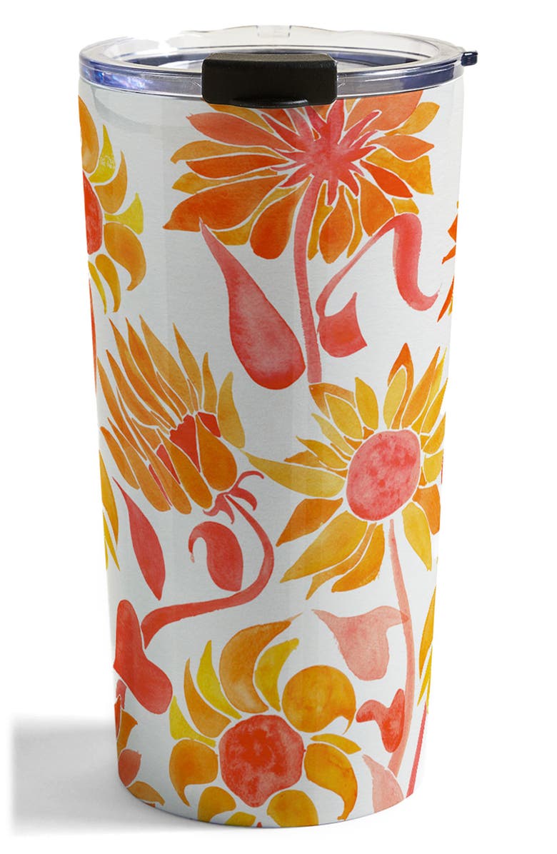 Deny Designs Sunflower Watercolor Fiery Palette by Cat Coquillette Stainless Steel Travel Mug, Main, color,