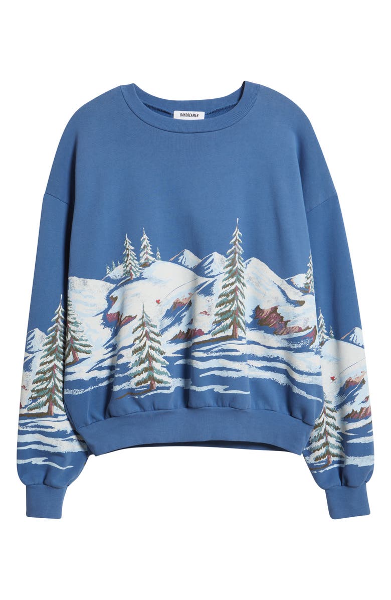Daydreamer Alpine Scene Oversize Cotton Graphic Sweatshirt, Alternate, color, Denim
