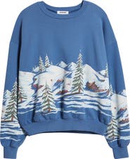 Daydreamer Alpine Scene Oversize Cotton Graphic Sweatshirt