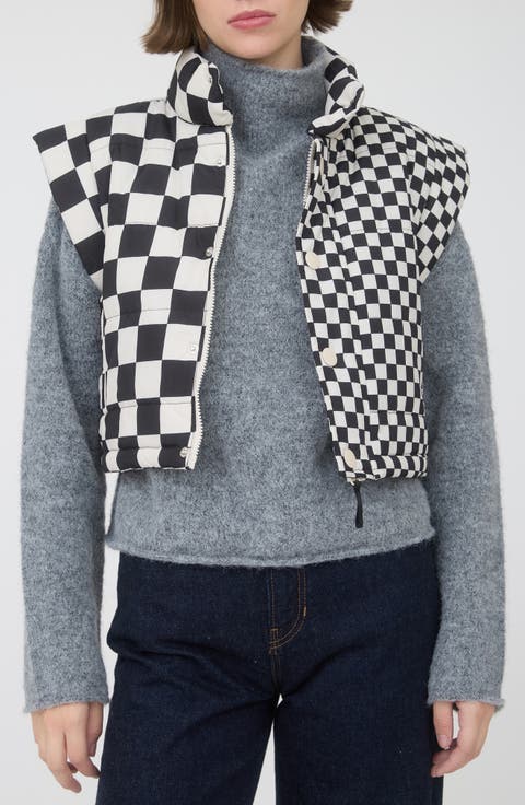 Checker Print Puffer Vest