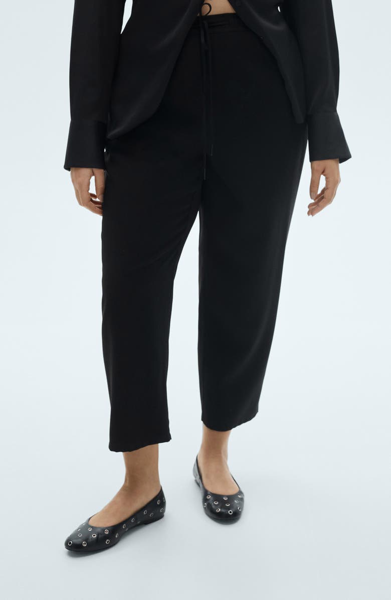 MANGO Elastic Waist Flowy Pants, Alternate, color, Black