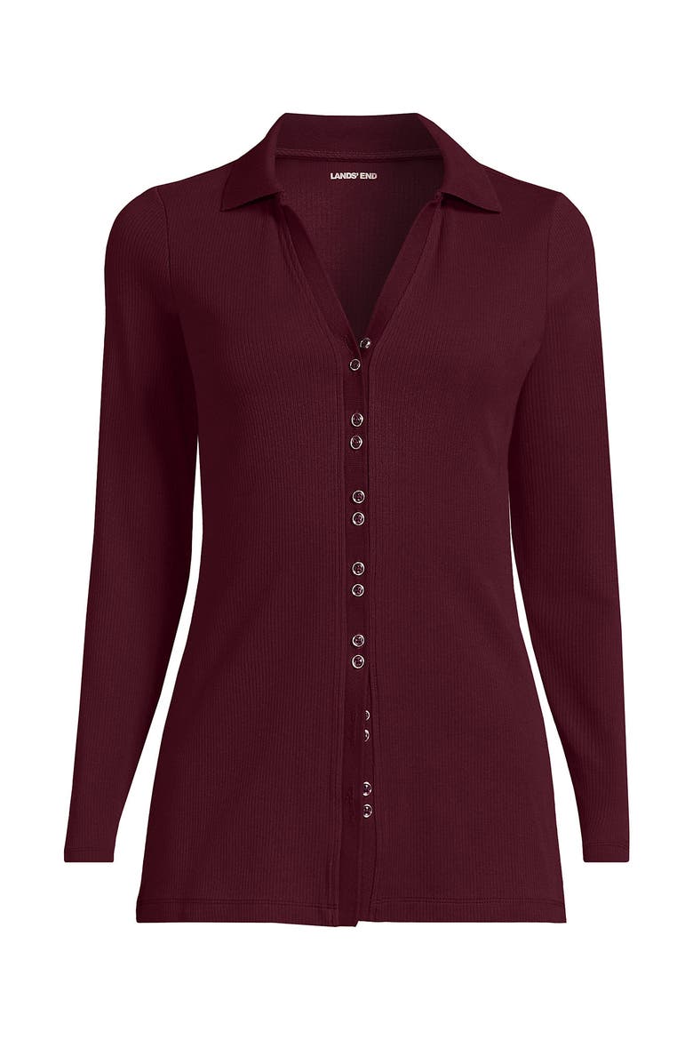 Plus Size Long Sleeve Polished Rib Button Through Tunic Shirt, Alternate, color, Rich Burgundy