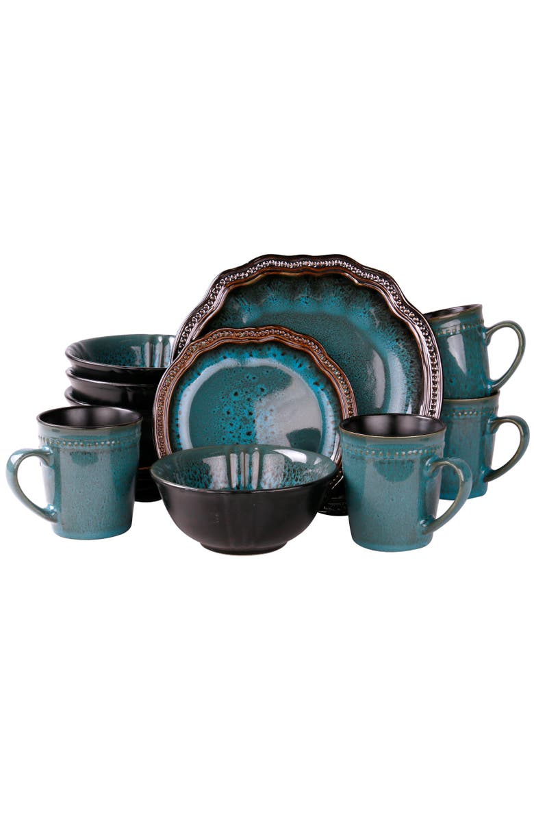 Elama Mystic Waves 16 Piece Dinnerware Set, Main, color, Red