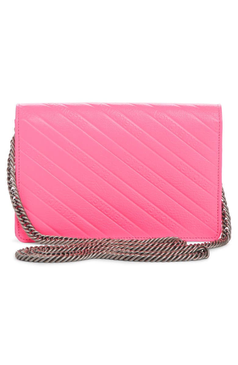 Balenciaga BB Embossed Leather Wallet on a Chain, Alternate, color,