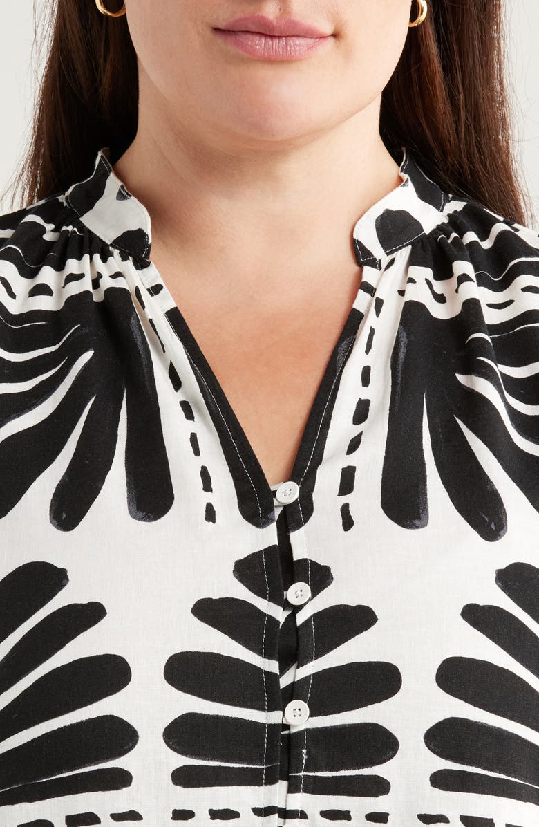 Universal Standard Aix Linen Blend Button-Up Shirt, Alternate, color, Ink Bloom Print