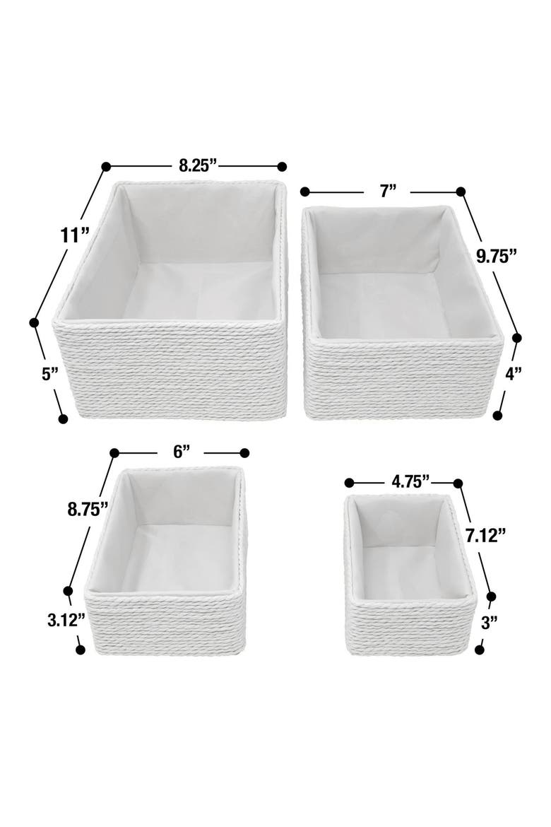 Set of 4 Woven Rope Baskets, Alternate, color, WHITE