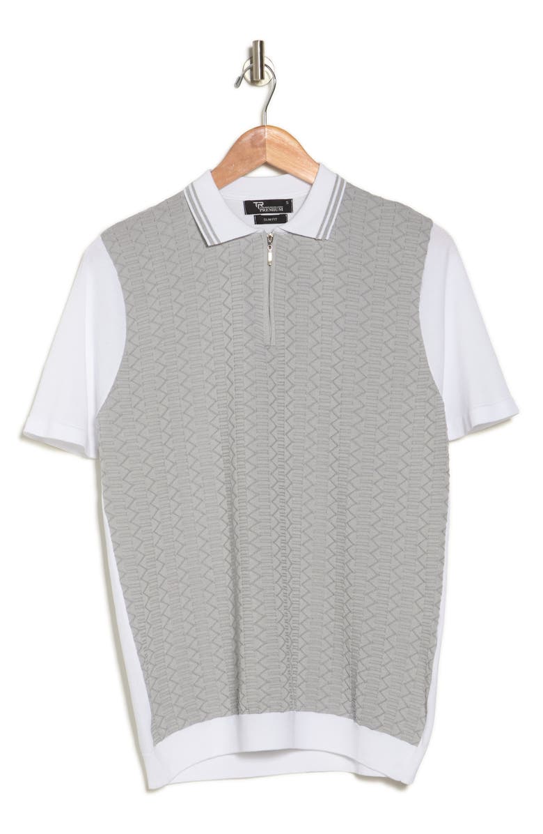 T.R. PREMIUM Textured Knit Quarter-Zip Polo, Alternate, color, White Grey