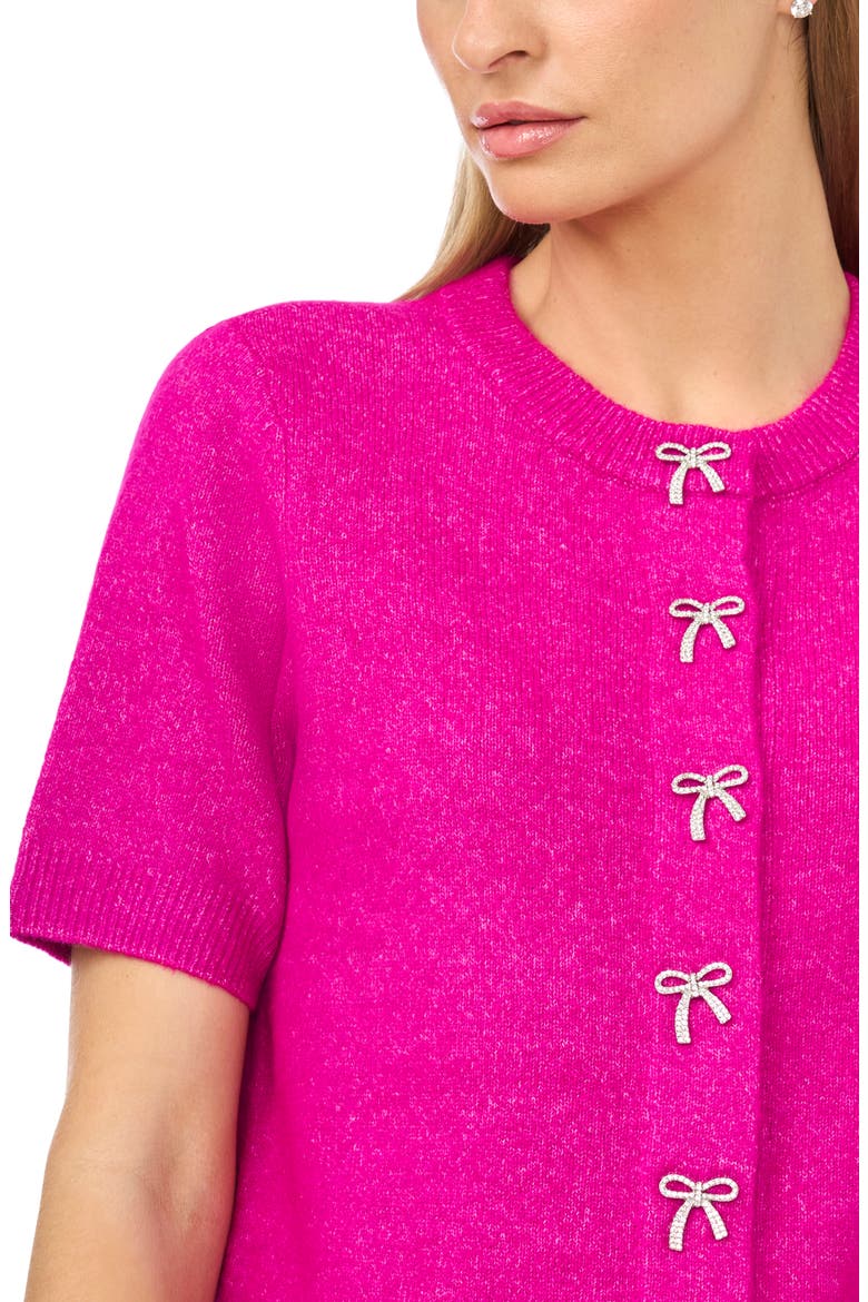 Bow Detail Short Sleeve Cardigan, Alternate, color, MAGENTA
