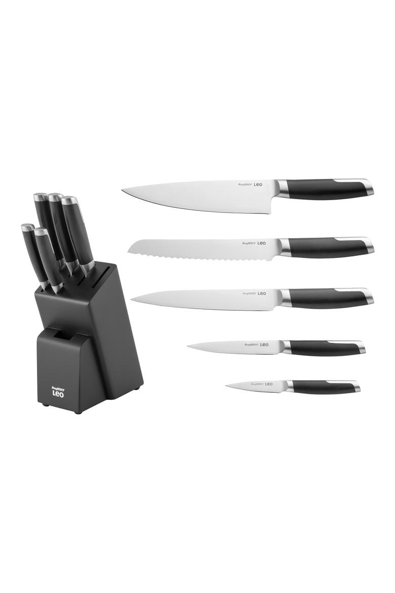 Leo 6-Piece Knife Block Set, Alternate, color, BLACK/ SILVER