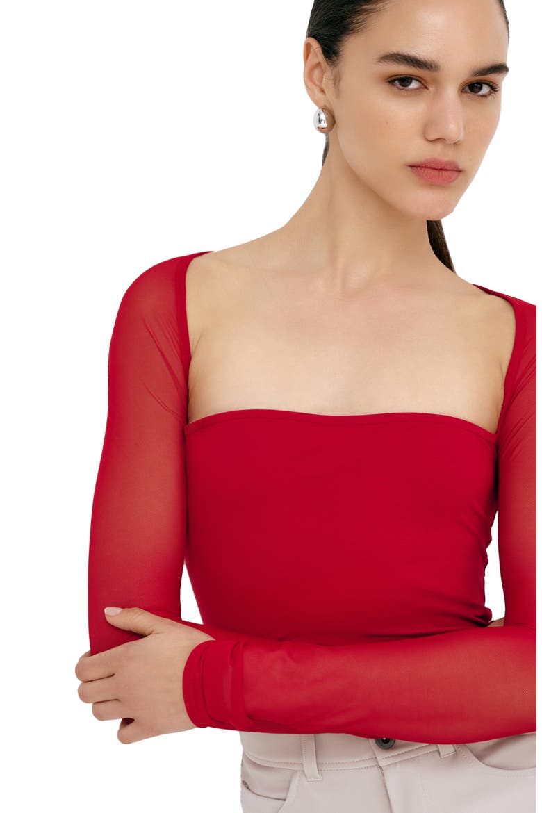 Lucia Jersey & Mesh Top, Alternate, color, RED