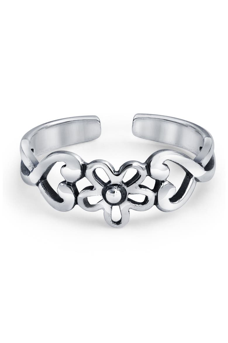 Sterling Silver Heart & Flower Toe Ring, Main, color, SILVER