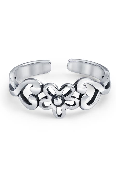 Sterling Silver Heart & Flower Toe Ring